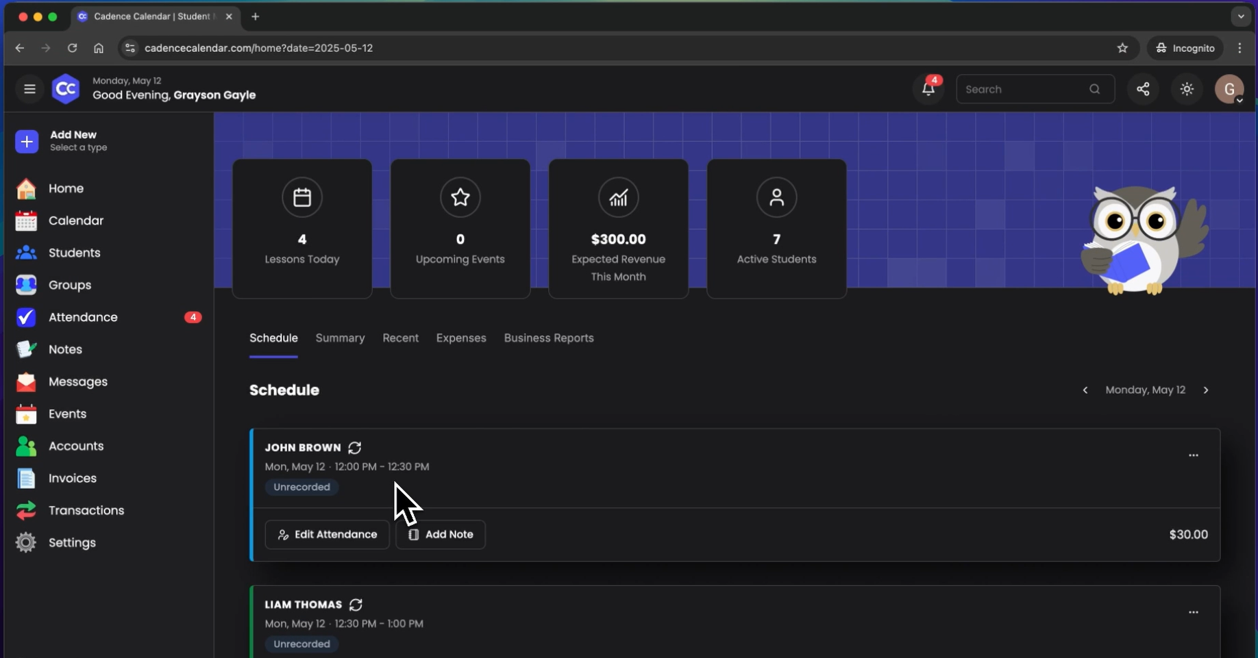 screenshot of Cadence Calendar
